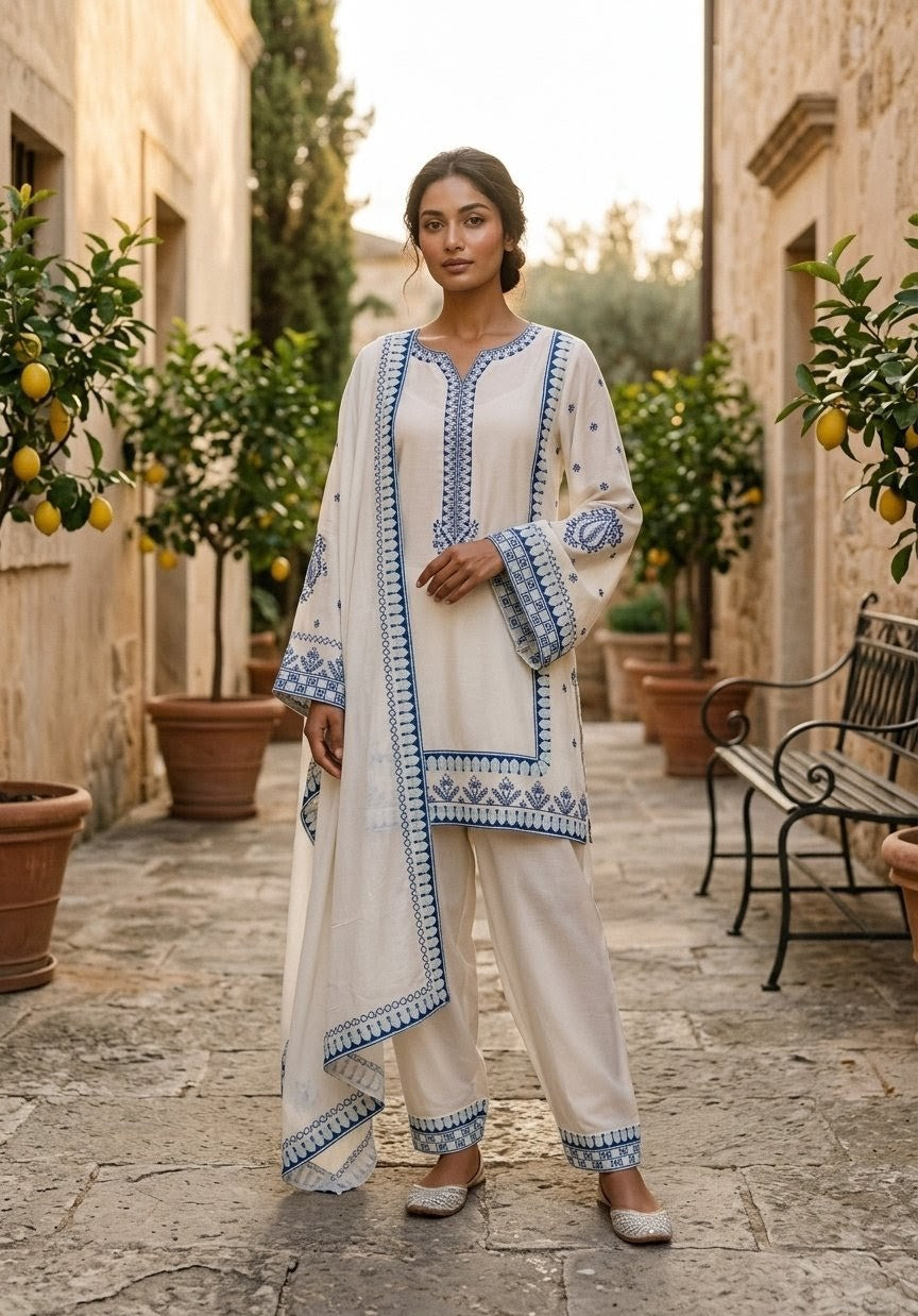 WHITE LUNA THERAD 3-PIECE SUIT SET